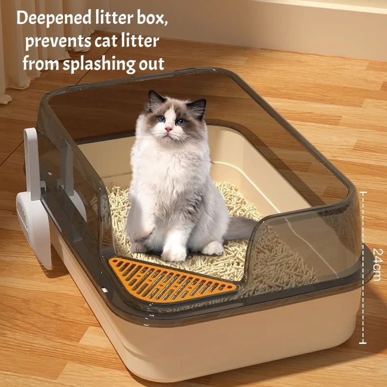 Big Cat Litter Box Semi-enclosed Anti Splash Cat Tray Kitten Toilet Cleaning Basin Supplies Pet Toilet Kitten Tray Bedpan Scoop