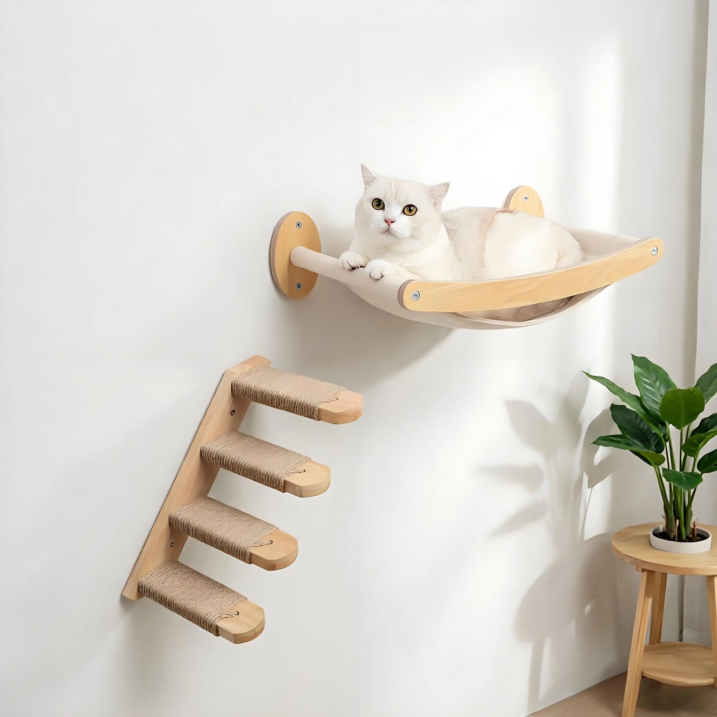 Cat Hammock and Stairway with Sisal Rope Wall Mounted Climbing Shelf Scratching Grinding Claws Toy for Kitten Cats Furniture