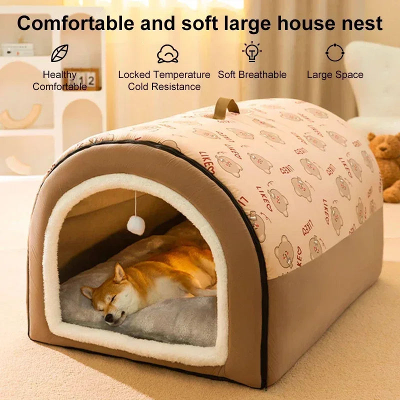 Winter Warm Dog House Detachable Pet Sleeping Bed for Small Medium Dogs Cats Soft Non-slip Dog Kennel Puppy Kitten Nest