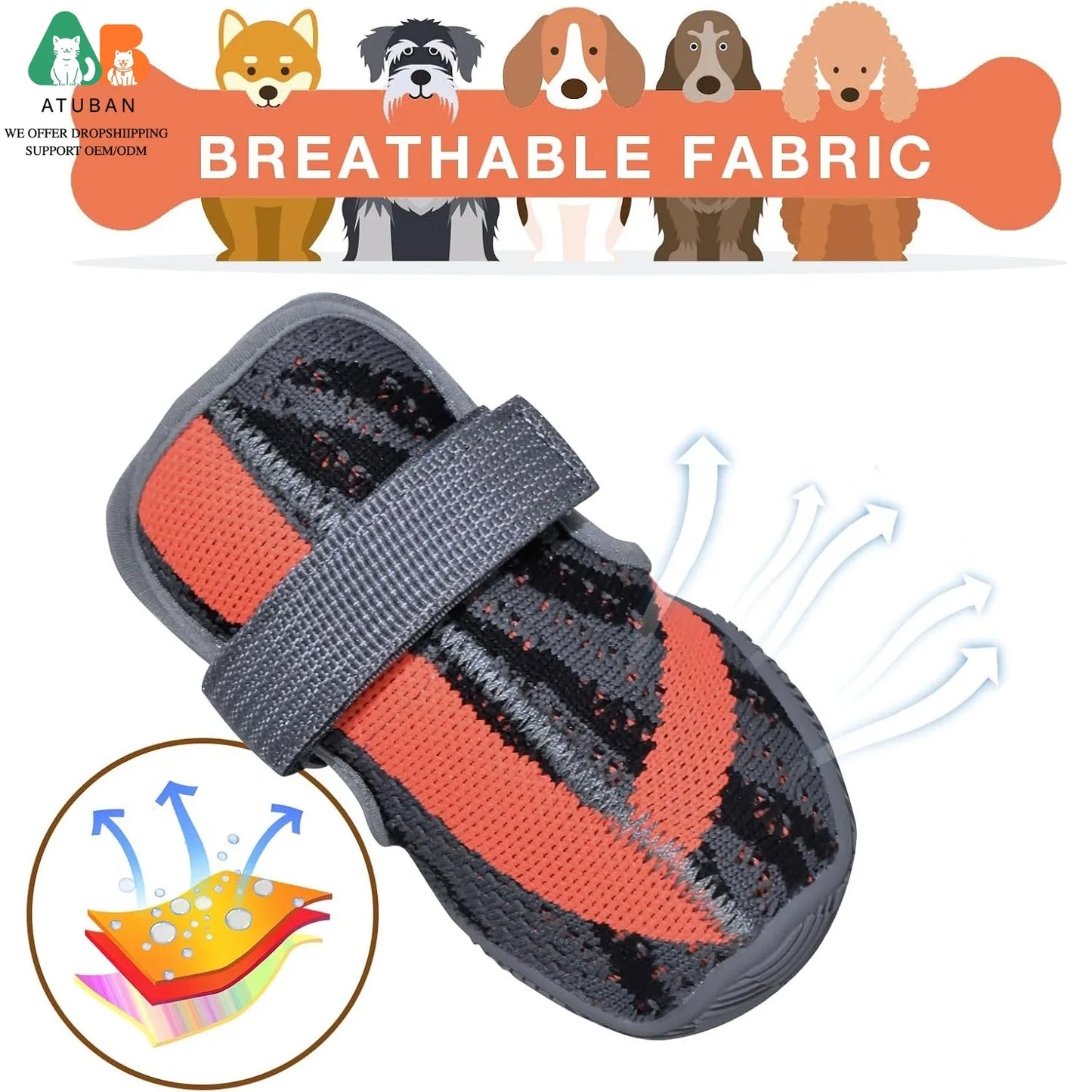 Dog Shoes,Mesh Breathable Dog Boots for Walking Running Hiking,Soft Non-Slip Rugged Rubber Sole Dog Booties Adjustable Straps