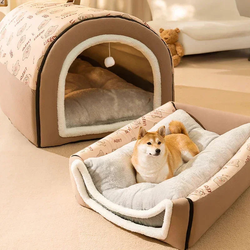 Winter Warm Dog House Detachable Pet Sleeping Bed for Small Medium Dogs Cats Soft Non-slip Dog Kennel Puppy Kitten Nest