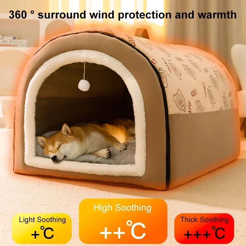 Winter Warm Dog House Detachable Pet Sleeping Bed for Small Medium Dogs Cats Soft Non-slip Dog Kennel Puppy Kitten Nest