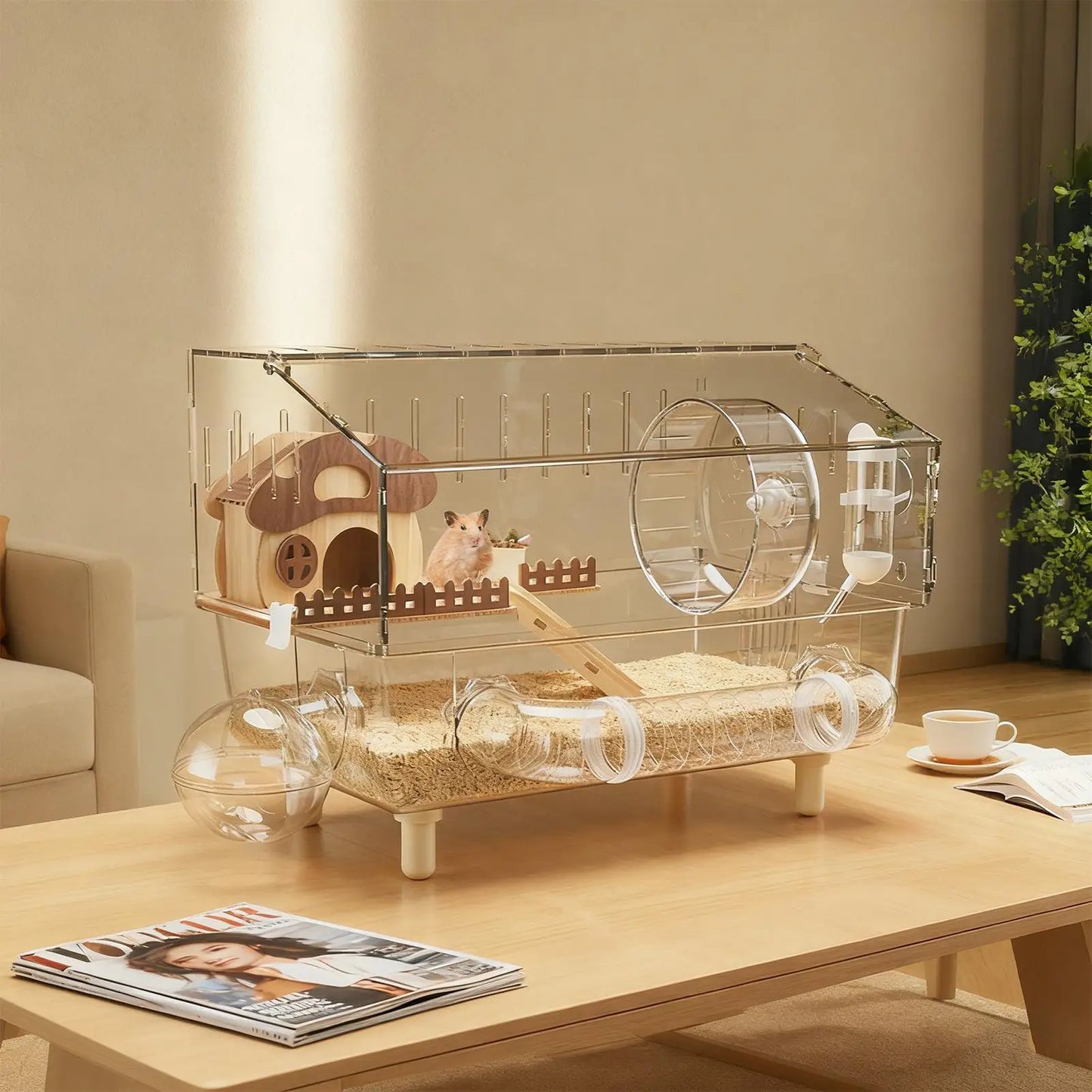 Hamster Habitat Acrylic Exercise Wheel Storage Habitat Cage for Hamster for Bedding Small Animals Enthusiast Home Pet Travel