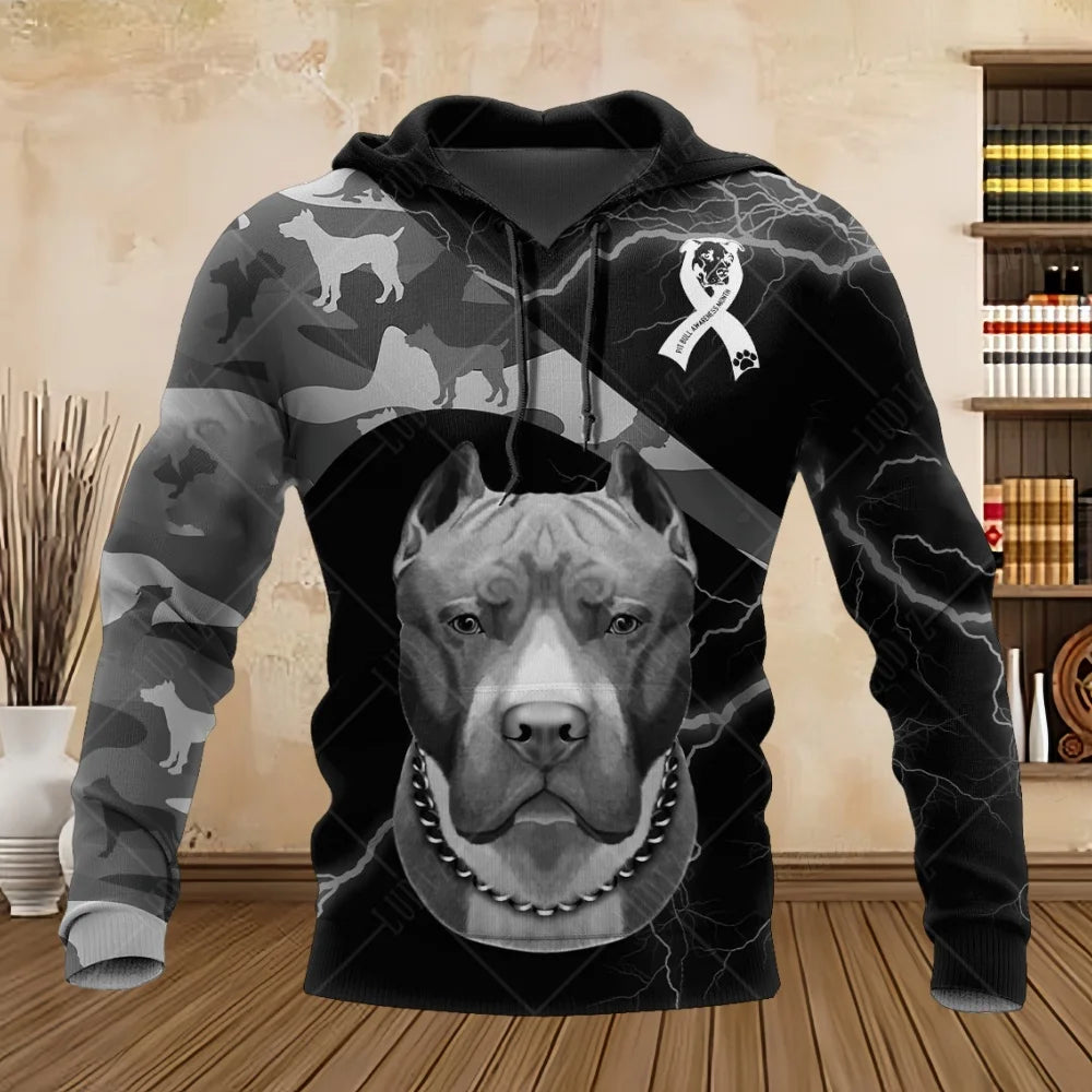 Pet Dog Pitbull Man Hoodie 3D Print Unisex Adult's Sweatshirts Top Autumn Long Sleeve Streetwear Pullover Hoodies Men's Clothing