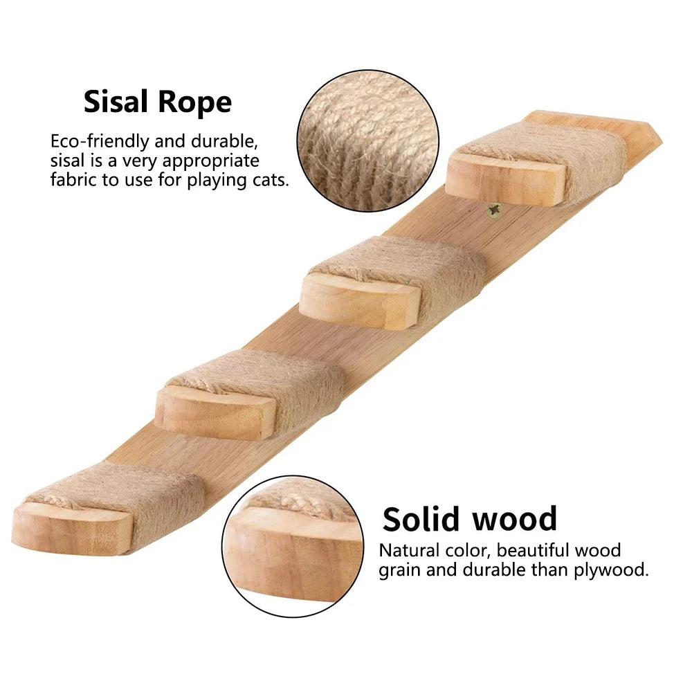 Cat Hammock and Stairway with Sisal Rope Wall Mounted Climbing Shelf Scratching Grinding Claws Toy for Kitten Cats Furniture