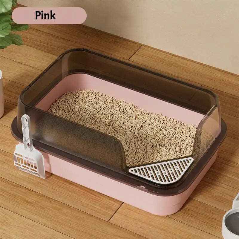 Big Cat Litter Box Semi-enclosed Anti Splash Cat Tray Kitten Toilet Cleaning Basin Supplies Pet Toilet Kitten Tray Bedpan Scoop