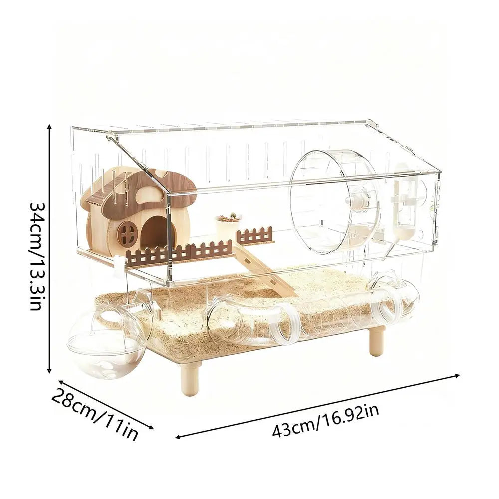 Hamster Habitat Acrylic Exercise Wheel Storage Habitat Cage for Hamster for Bedding Small Animals Enthusiast Home Pet Travel