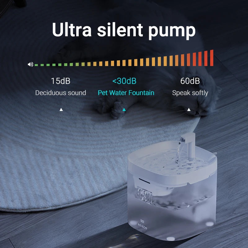 ROJECO Automatic Cat Water Fountain Smart Pet Water Dispenser with Pump for Dog Rechargeable Drinking Filter Cat Drinking Supply