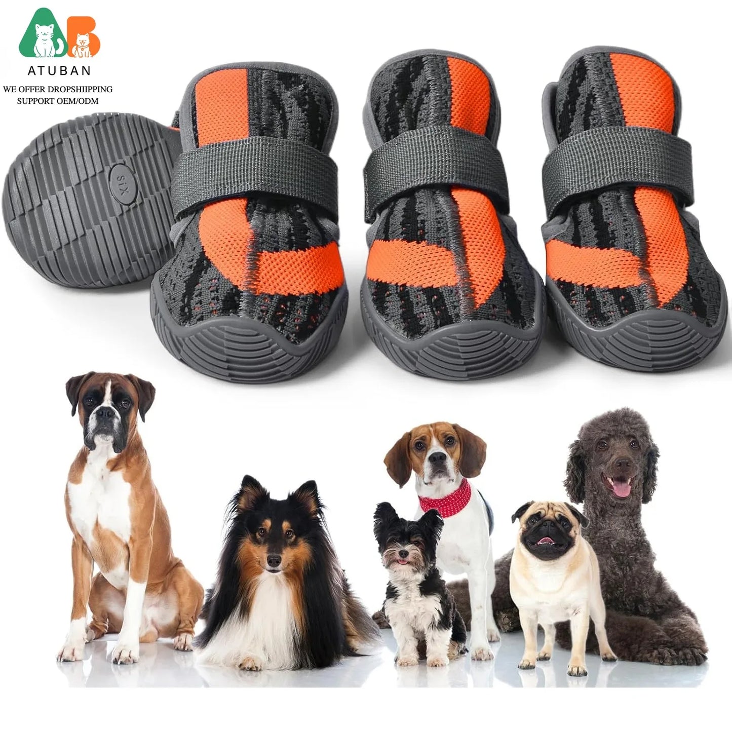 Dog Shoes,Mesh Breathable Dog Boots for Walking Running Hiking,Soft Non-Slip Rugged Rubber Sole Dog Booties Adjustable Straps