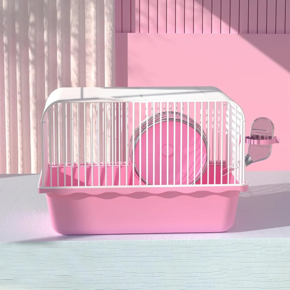 Pet Hamster Cage with Running Wheel Water Bottle Food Basin Portable Carrier House Mice Home Habitat for Going Out, Traveling