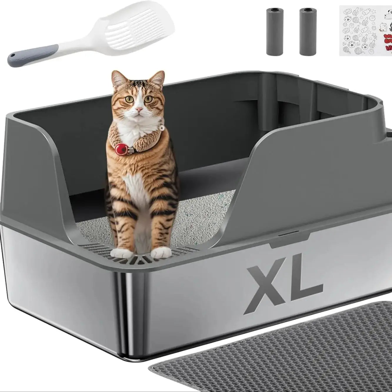 Stainless Steel Cat Litter Box,  Extra Large Splash-proof & Leak-proof Litter Box Suitable for Large Cats