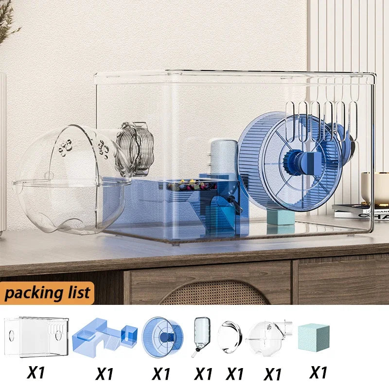2 Level Hamster Cages Big Size Set Large Hamsters Cages Transparent House with Wheel Tunnels Hamsters Villa Bathroom Pet Product