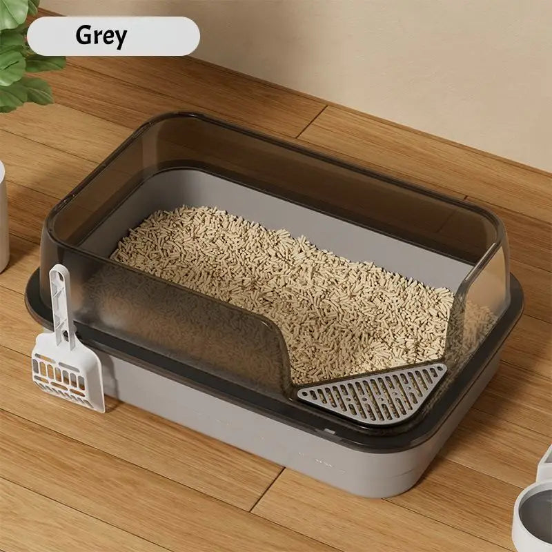 Big Cat Litter Box Semi-enclosed Anti Splash Cat Tray Kitten Toilet Cleaning Basin Supplies Pet Toilet Kitten Tray Bedpan Scoop
