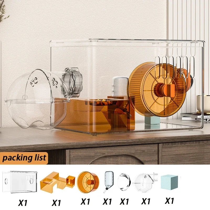 2 Level Hamster Cages Big Size Set Large Hamsters Cages Transparent House with Wheel Tunnels Hamsters Villa Bathroom Pet Product
