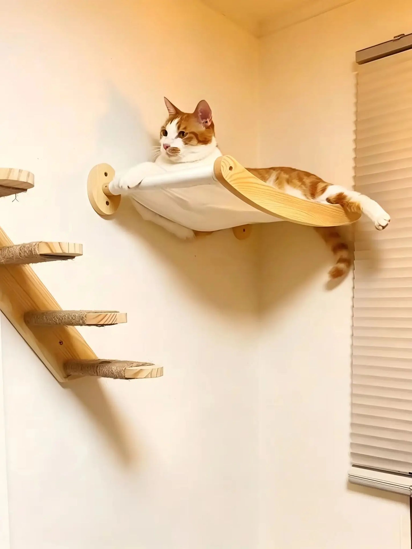 Cat Hammock and Stairway with Sisal Rope Wall Mounted Climbing Shelf Scratching Grinding Claws Toy for Kitten Cats Furniture