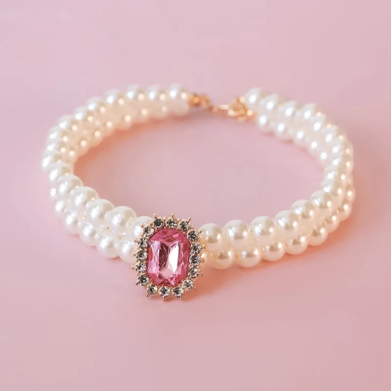 Dog Pearl Collar Necklaces Luxury Bling Rhinestones Wedding Collar Crystal Jewelry for Dogs Cat Clothes Costume Pet Accessories