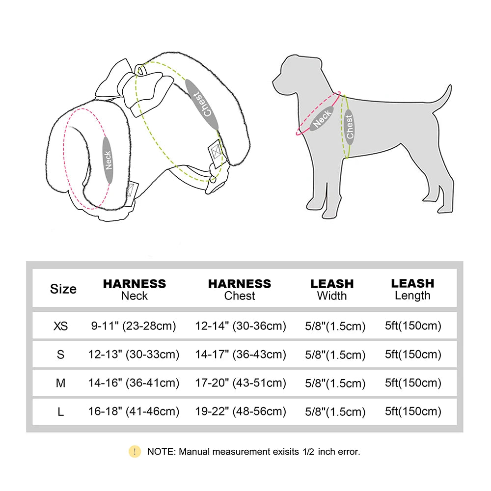Warm Fur Puppy Dog Harness Leash Cute Bowknot Dogs Cat Harnesses Padded Pet Vest With Matching Lead Rope For Dogs Cats Winter