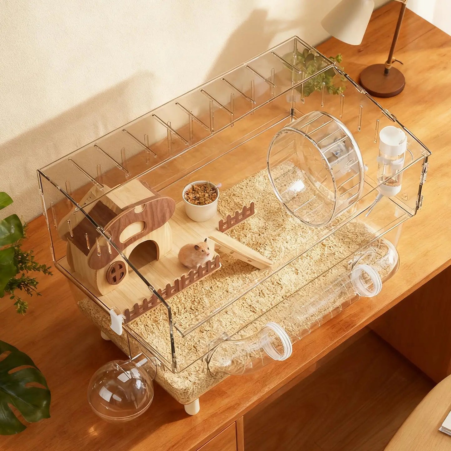 Hamster Habitat Acrylic Exercise Wheel Storage Habitat Cage for Hamster for Bedding Small Animals Enthusiast Home Pet Travel