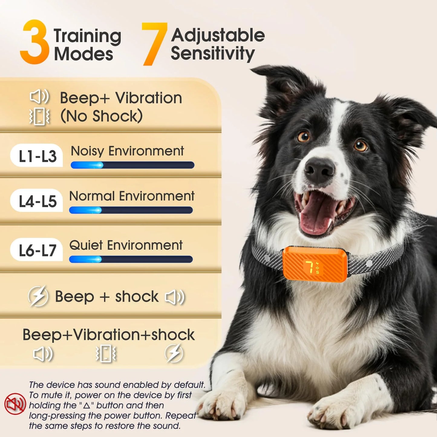 Dog Bark Collar for Large Medium Small Dogs, Effective No-Bark Collar, Smart Barking Collar, Rechargeable Bark Collar