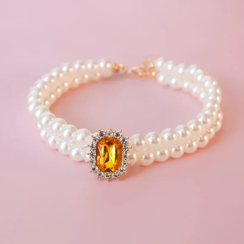 Dog Pearl Collar Necklaces Luxury Bling Rhinestones Wedding Collar Crystal Jewelry for Dogs Cat Clothes Costume Pet Accessories
