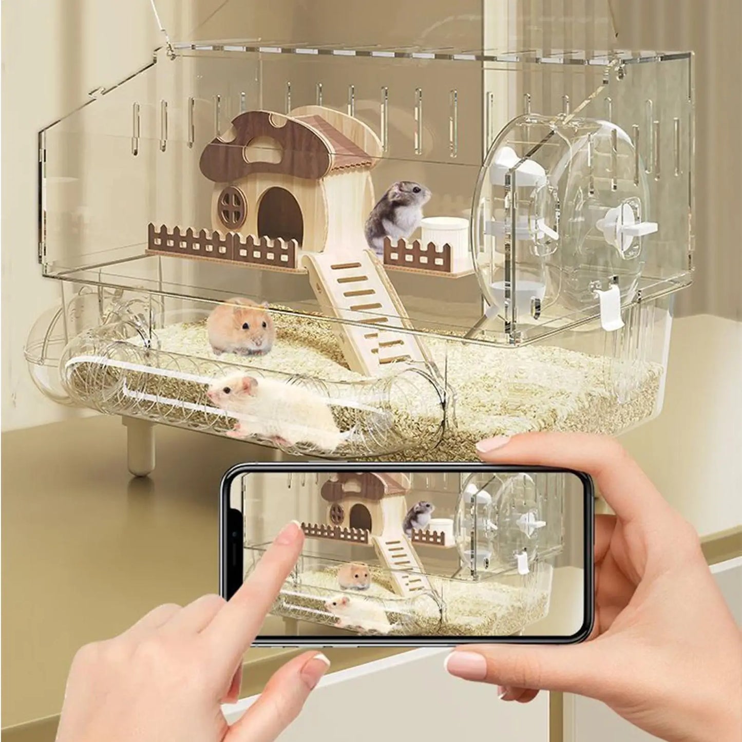 Hamster Habitat Acrylic Exercise Wheel Storage Habitat Cage for Hamster for Bedding Small Animals Enthusiast Home Pet Travel