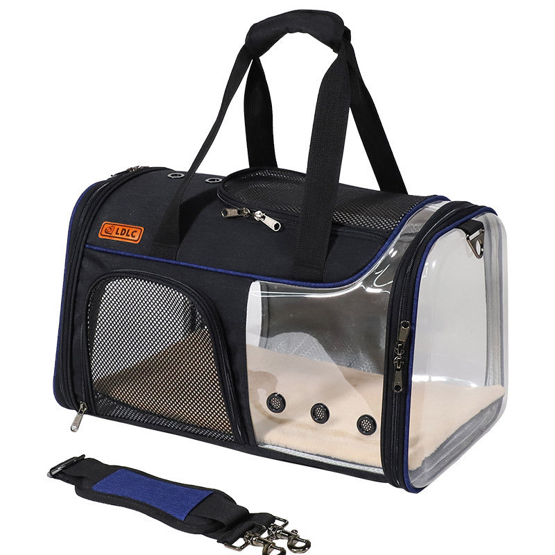 Qisheng New LDLC Transparent Portable Pet Bag Portable Folding Visual Pet Outing Bag Folding Cat Bag