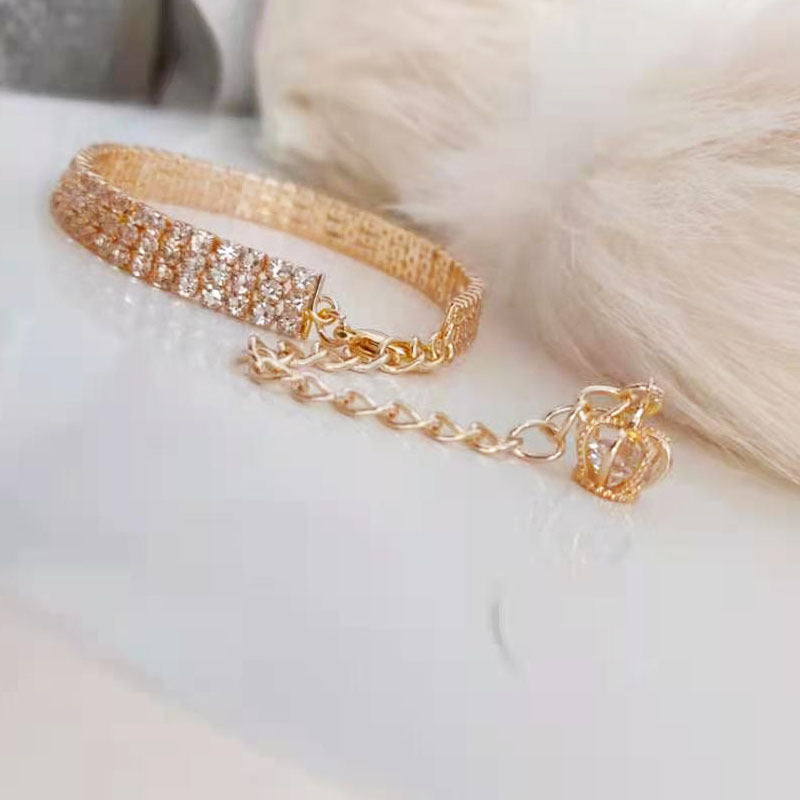 Pet Products Crown Gold Chain Three Drain Diamonds Are Not Easy To Fade