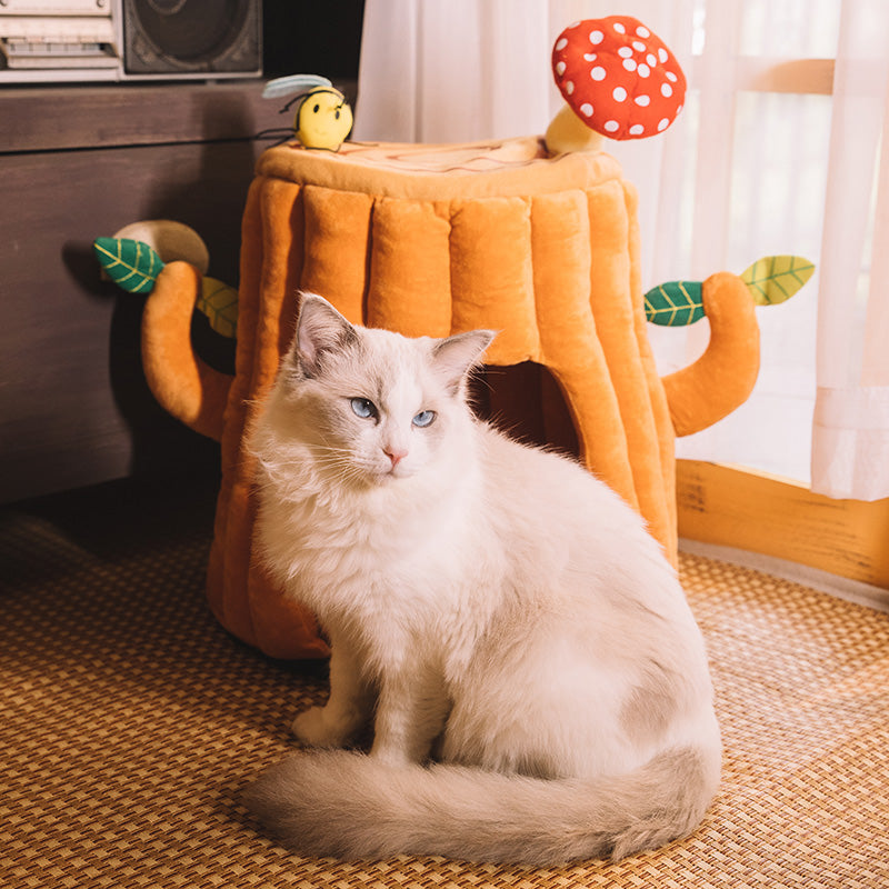 Cat Litter Cat Sleeping Bag Small Dog Autumn And Winter Warm Semi-enclosed Tree Stump Cat House